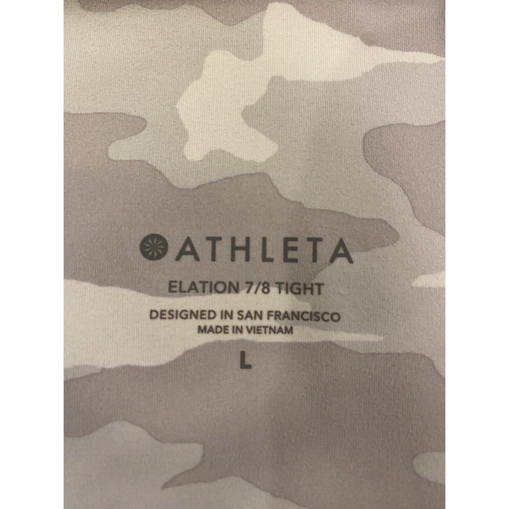 Athleta Elation Camo 7/8 Leggings Womens L Large Beige High Rise Wicking Pull On